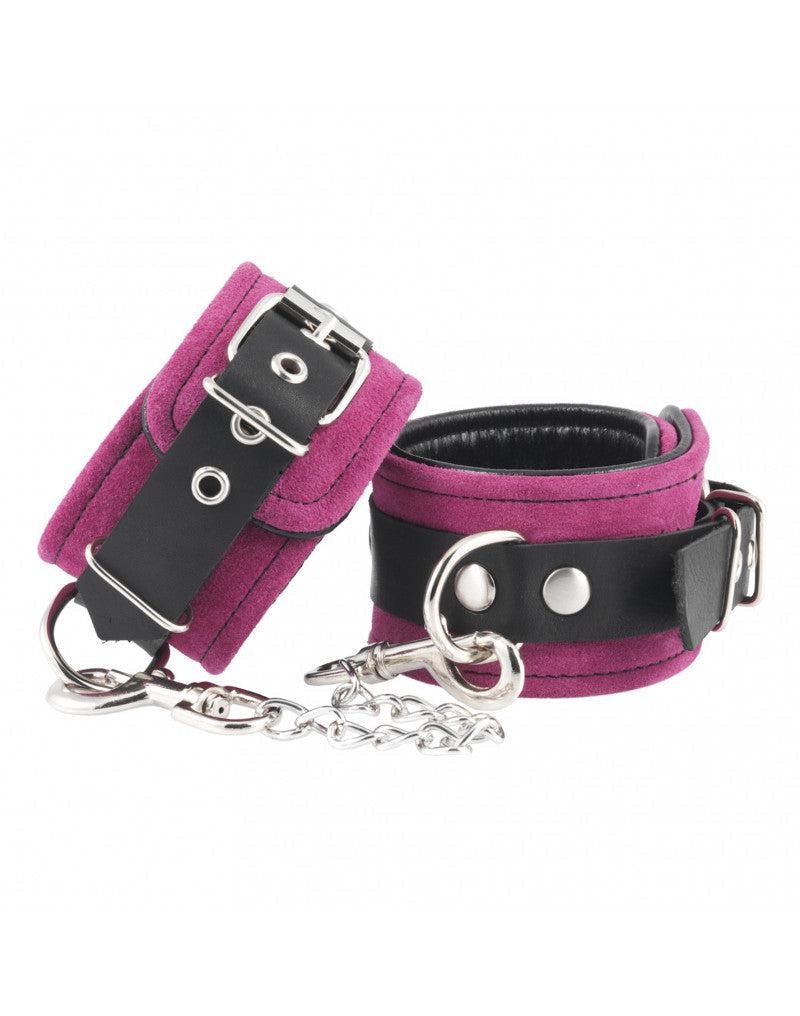 Rimba - Suede-lederen Polsboeien Met Ketting - Roze/Zwart-Laced-up.nl