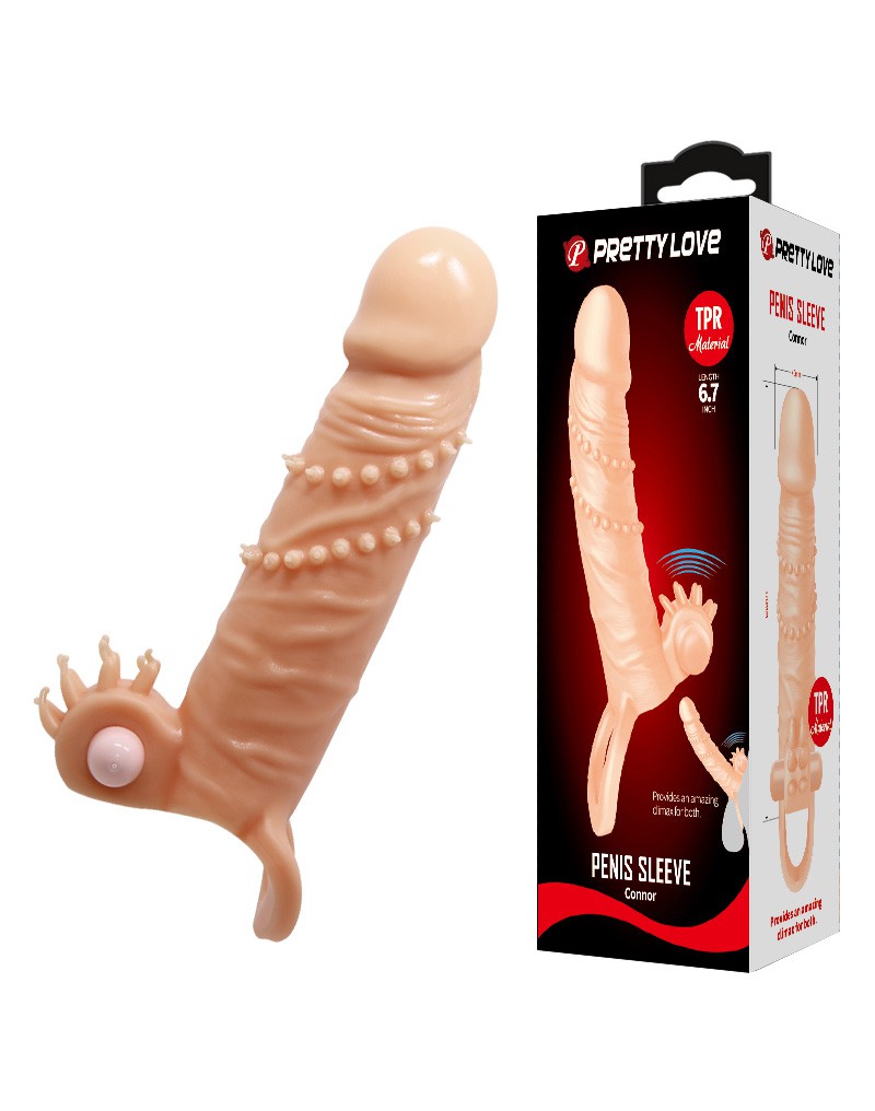 Pretty Love - Connor - Vibrerende Penis Sleeve - Met Clitoris Stimulator - Lichte Huidskleur-Laced-up.nl