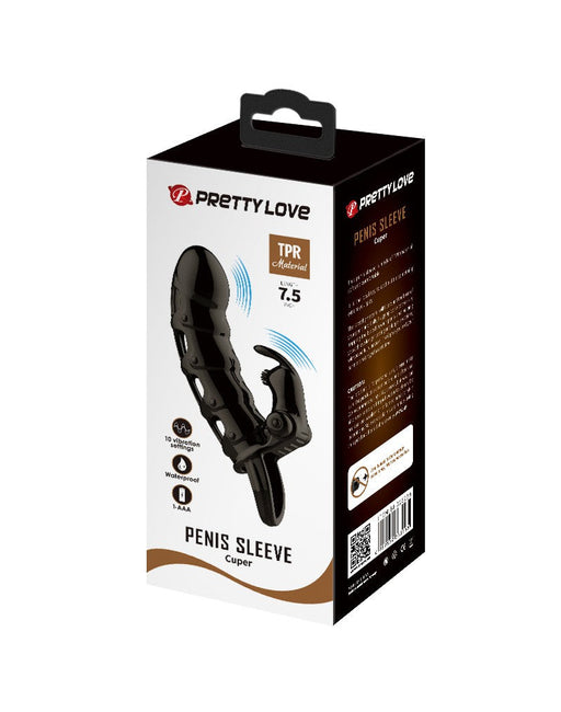 Pretty Love - Cuper - Penis Sleeve Met Clitoris Stimulator - Zwart-Erotiekvoordeel.nl