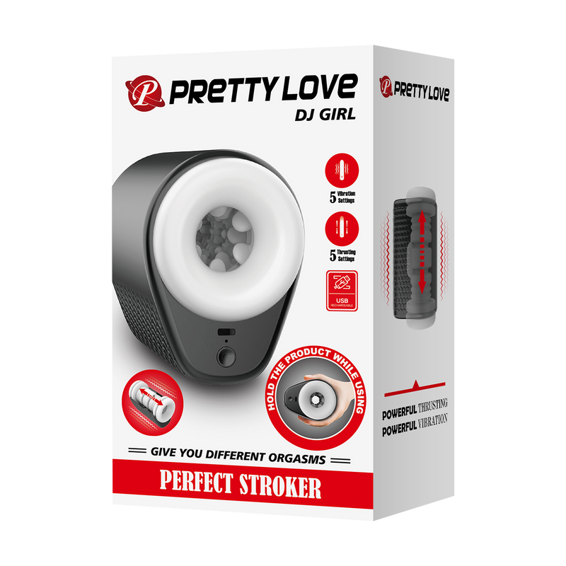 Pretty Love - DJ Girl - Poussant Perfect Stroker - Masturbateur à mouvements de va-et-vient - Noir/Blanc - Laced-up.nl