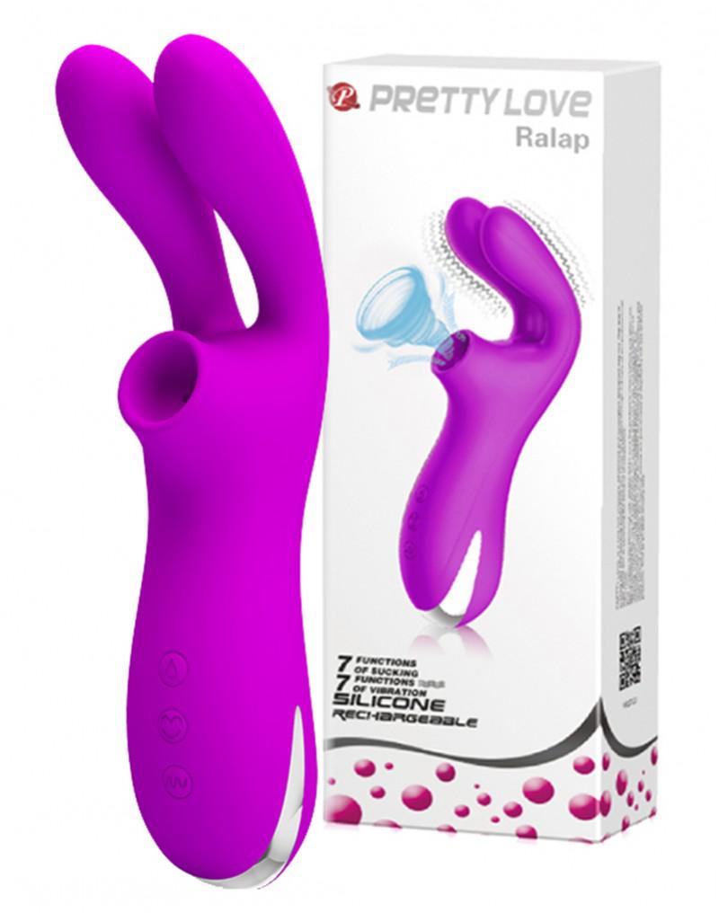 Pretty Love - Dubbele Oortjes Vibrator Met Clitoris Zuiger Ralap - Roze-Laced-up.nl