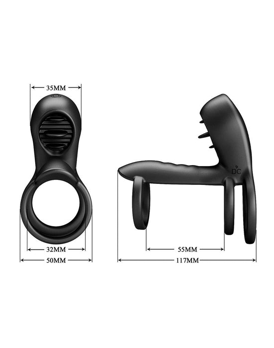 Pretty Love - Jammy - Cockring Vibrator met Clitoris Stimulator - Zwart - Unieke Drievoudige Ringontwerp-Laced-up.nl