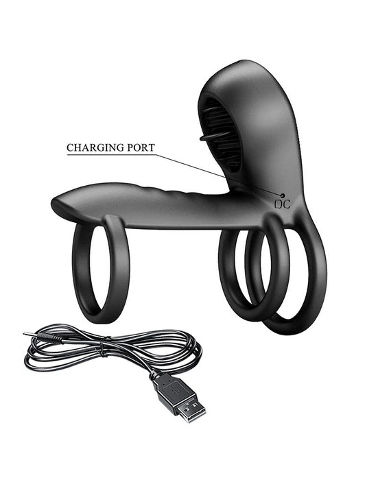 Pretty Love - Jammy - Cockring Vibrator met Clitoris Stimulator - Zwart - Unieke Drievoudige Ringontwerp-Laced-up.nl