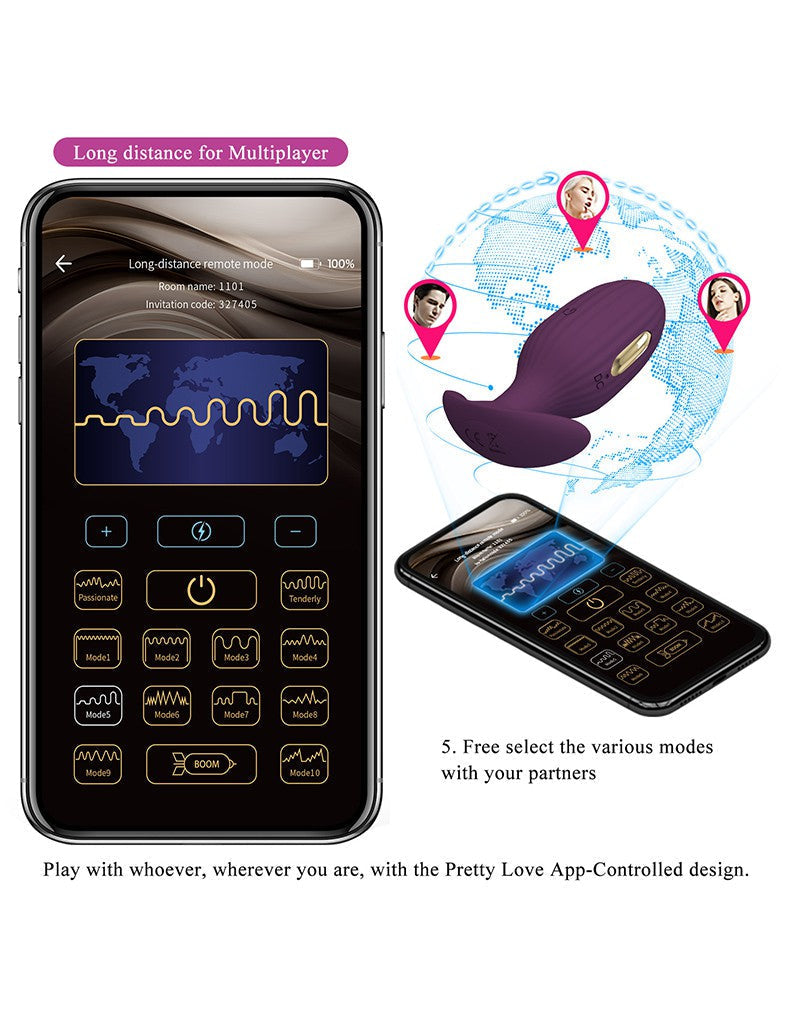 Pretty Love - Jefferson - Vibrerende E-stim Buttplug - Met App Control - Electroshock - Paars-Laced-up.nl