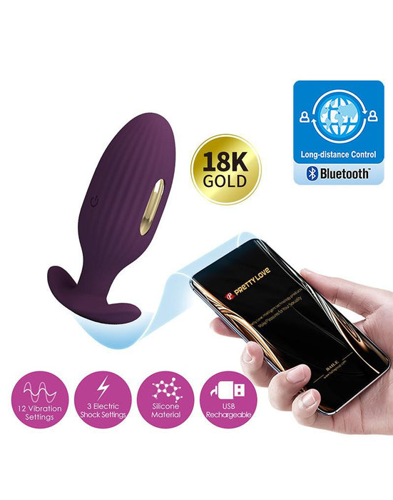 Pretty Love - Jefferson - Vibrerende E-stim Buttplug - Met App Control - Electroshock - Paars-Laced-up.nl