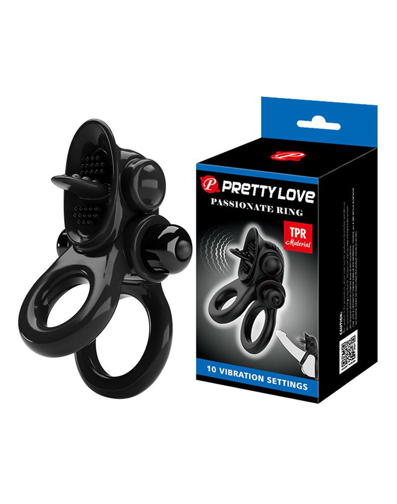 Pretty Love - Passionate Ring Vibrerende Cockring - Zwart-Erotiekvoordeel.nl