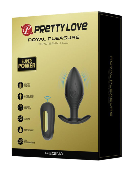 Pretty Love - Royal Pleasure Anaal Plug Met Afstandsbediening - Zwart/Goud-Erotiekvoordeel.nl