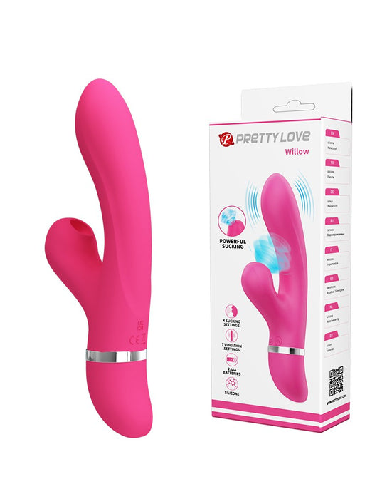 Pretty Love - Willow - Rabbit Vibrator Met ZuigFunctie - Roze-Laced-up.nl