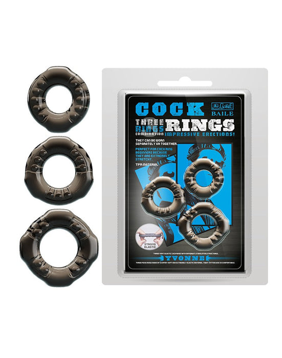 Pretty Love - Yvonne - Set Van 3 Rekbare Cockringen - Zwart Transparant-Laced-up.nl