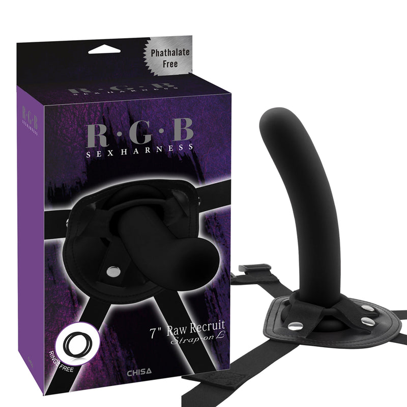RGB - Raw Recruit Strap-On Harnasje met Gladde Dildo - Maat L - Zwart-laced-up.nl