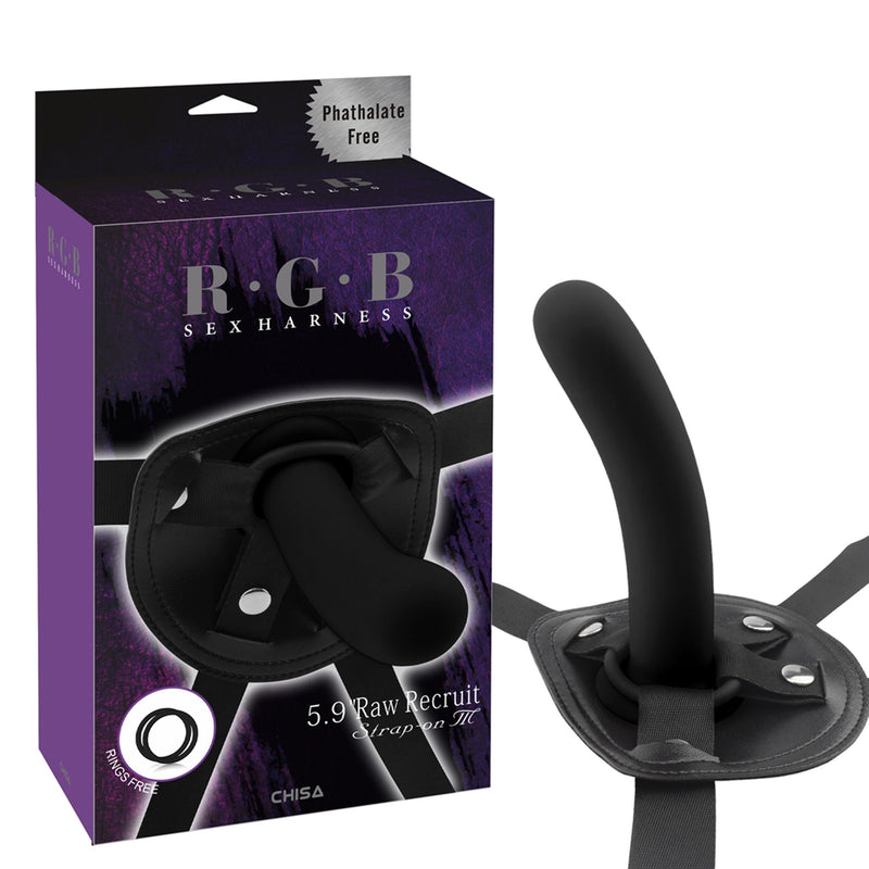 RGB - Raw Recruit Strap-On Harnasje met Gladde Dildo - Maat M - Zwart-laced-up.nl