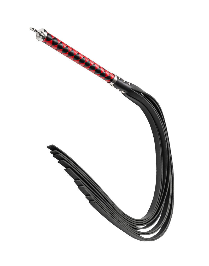 RISE - Lange Flogger met Harde Lederen Strengen - Zwart/Rood-Erotiekvoordeel.nl