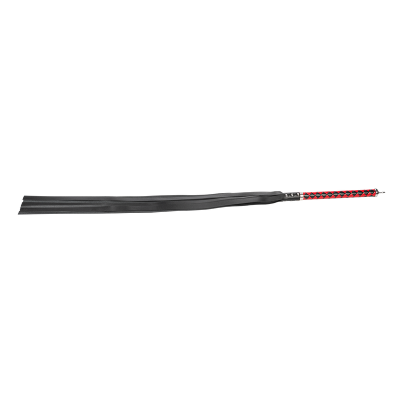 RISE - Lange Flogger met Zachte Strengen - Zwart/Rood-Erotiekvoordeel.nl