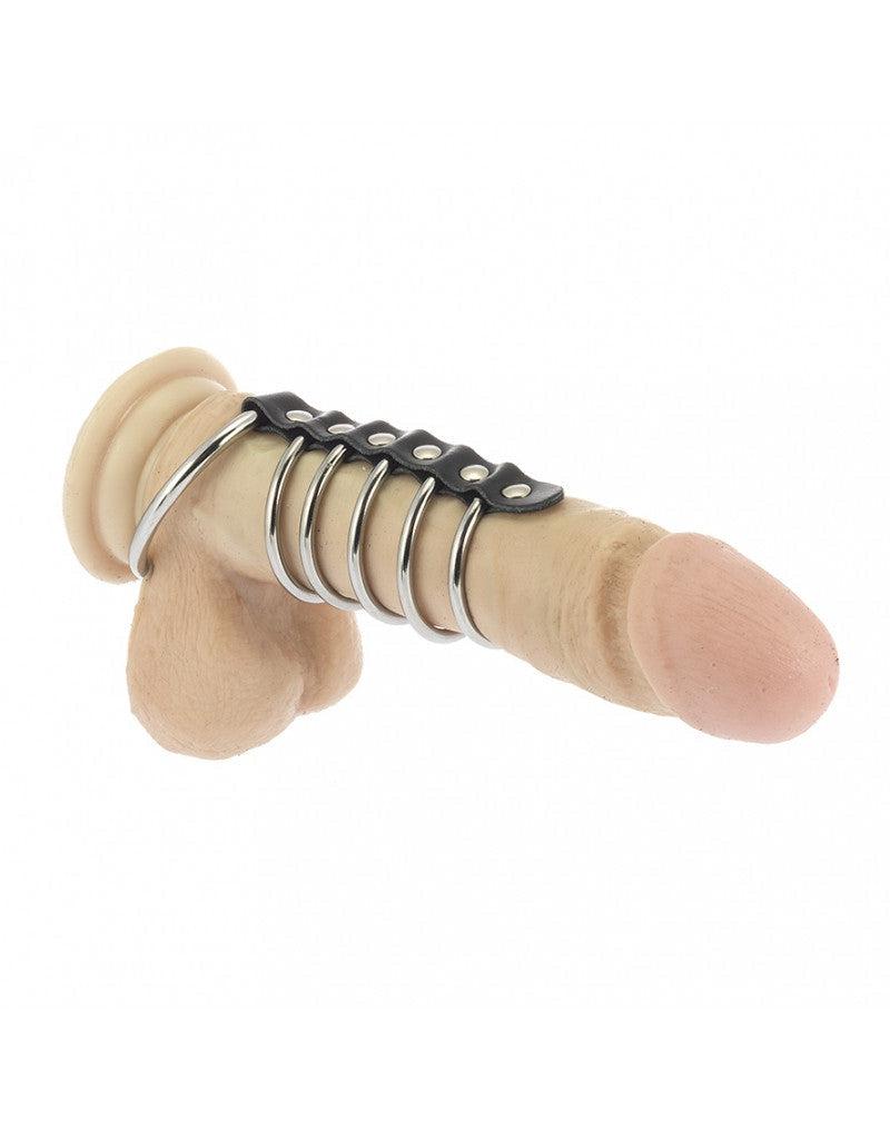 Rimba - Balzak- En 5 Penisringen Van Metaal Met Leren bandje - Diameter 55 En 40 mm-Laced-up.nl