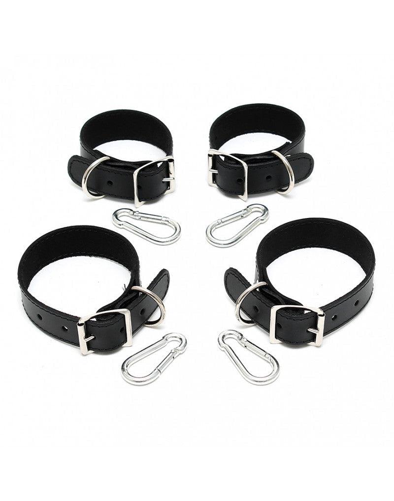 Rimba - Basic Bondage Set handboeien En voetboeien Leer - Zwart-Laced-up.nl