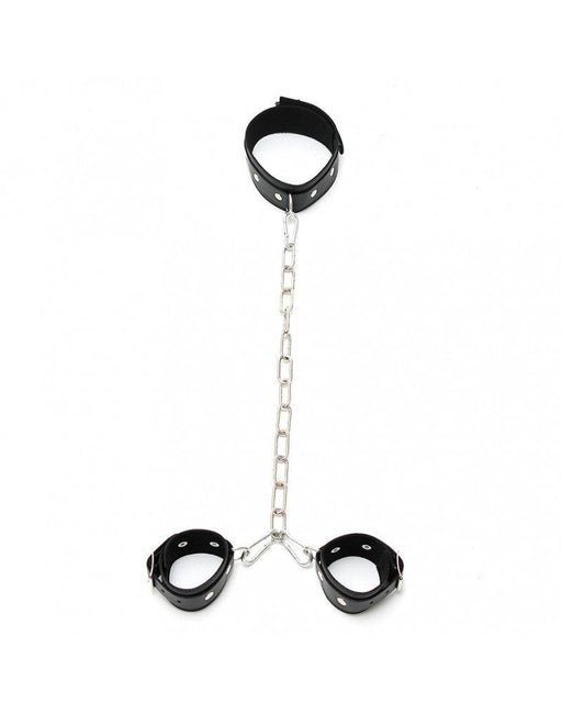 Rimba Bondage Play - Boeienset - Hals en Handboeien Combinatie met Metalen Ketting-Laced-up.nl