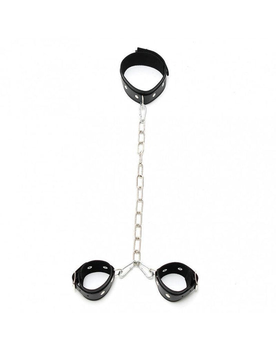 Rimba Bondage Play - Boeienset - Hals en Handboeien Combinatie met Metalen Ketting-Laced-up.nl