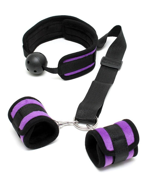 Rimba Bondage Play - Bondageset - Mondknevel - Boeien - Velcro - Zwart/Paars - Diameter Gag 45 mm -Laced-up.nl