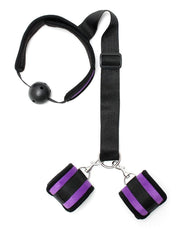 Rimba - Bondageset - Mondknevel - Boeien - Velcro - Zwart/Paars - Diameter Gag 45 mm -Erotiekvoordeel.nl