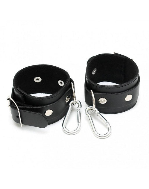 Rimba - Leather Ankle Cuffs with Carabiner Hooks - Black - Laced-up.nl