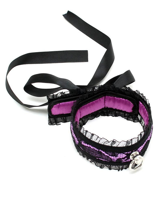 Rimba - Halsband - Burlesque Collar Met O-Ring - Zwart/Paars-Laced-up.nl