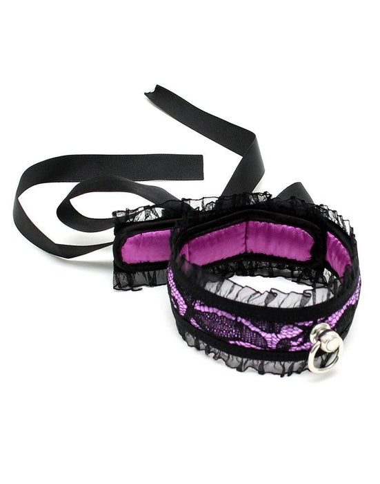 Rimba - Halsband - Burlesque Collar Met O-Ring - Zwart/Paars-Laced-up.nl