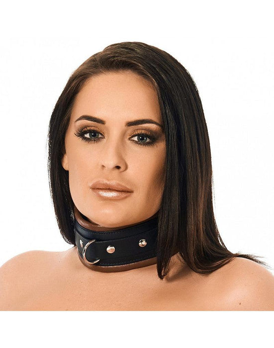 Rimba Bondage Play - Halsband- Collar - Leer Gevoerd - 7cm Breed - Zwart/Bruin-Laced-up.nl