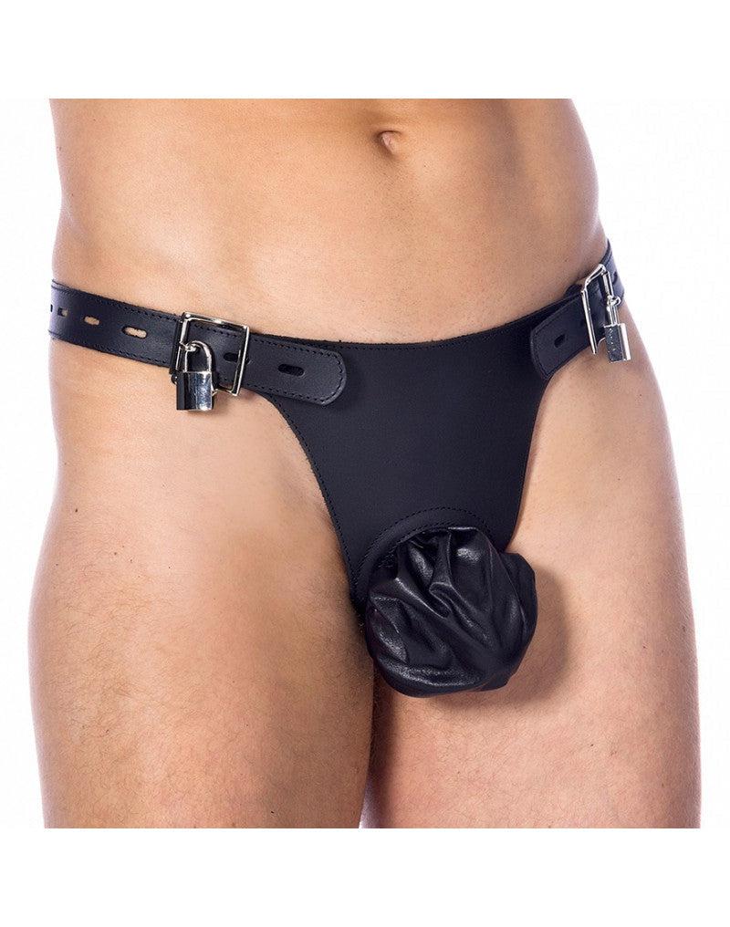 Rimba - Kuisheid Slip Voor Mannen Met Twee hangsloten - Leer - Verstelbaar - Zwart-Erotiekvoordeel.nl