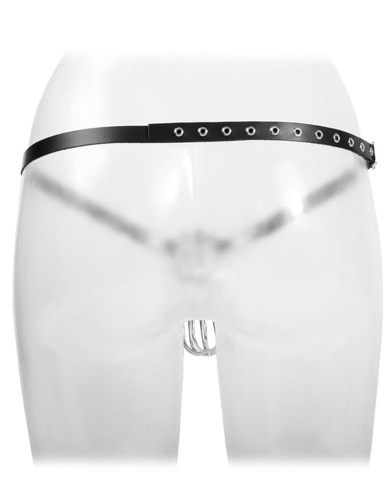 Rimba Bondage Play - Kuisheidsgordel - Leren Kuisheid Slip Met Metalen Kuisheidskooi - One Size-Laced-up.nl