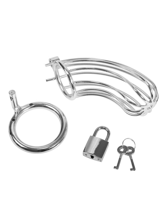 Rimba Bondage Play - Kuisheidsgordel - Leren Kuisheid Slip Met Metalen Kuisheidskooi - One Size-Laced-up.nl