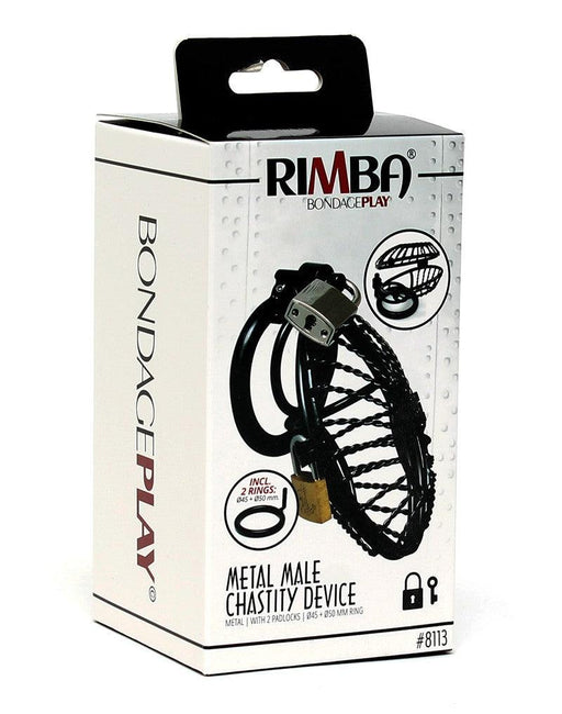 Rimba - Cage de chasteté - Cage à pénis en métal avec cadenas et deux anneaux - Noir-Laced-up.nl