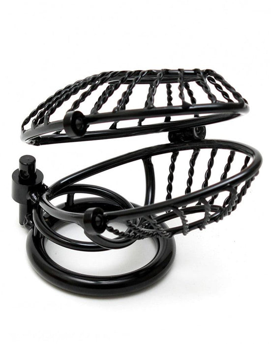 Rimba Bondage Play - Kuisheidskooi - Metalen Peniskooi Met hangslot en Twee Ringen - Zwart-Laced-up.nl