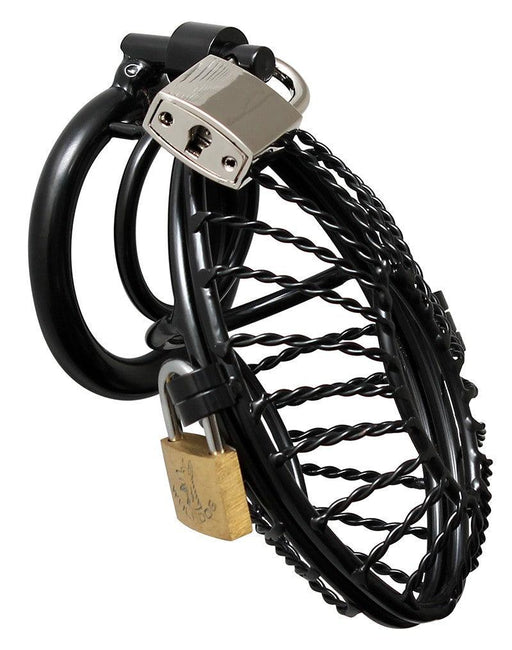 Rimba - Cage de chasteté - Cage à pénis en métal avec cadenas et deux anneaux - Noir-Laced-up.nl
