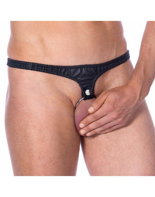 Rimba Bondage Play - Leren Slip Met verwisselbare Metalen Cockring Van 50 mm-Laced-up.nl