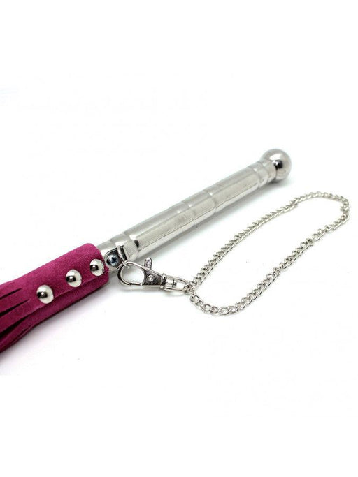 Rimba - Fouet en cuir (flogger) avec poignée métallique - Rose - Laced-up.nl