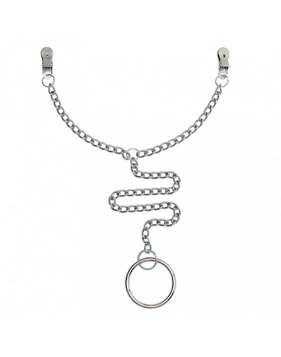 Rimba Bondage Play - Metalen Tepelklemmen Met Ketting En Scrotum Ring Ø 50 mm-Laced-up.nl