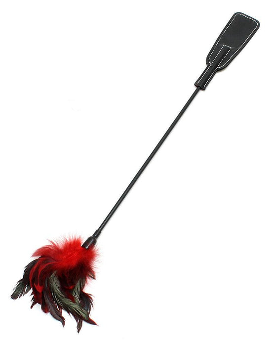Rimba Bondage Play - Paardrijzweepje En Veren Kietelaar - 2 In 1 speeltje - Rood/Zwart-Laced-up.nl