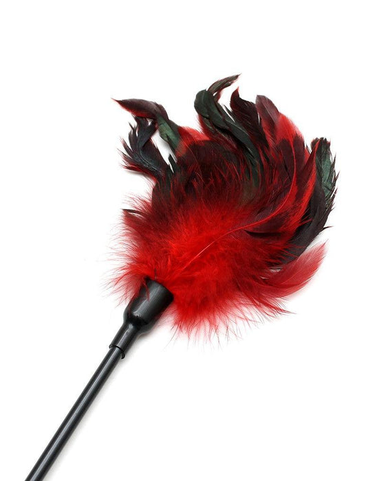 Rimba Bondage Play - Paardrijzweepje En Veren Kietelaar - 2 In 1 speeltje - Rood/Zwart-Laced-up.nl