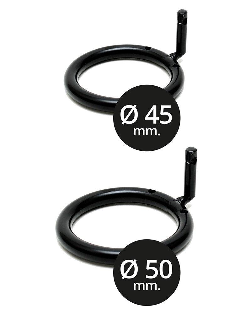 Rimba - Penis Cage - Metal Chastity Cage with Two Sizes of Rings and Padlock - Black-Laced-up.nl