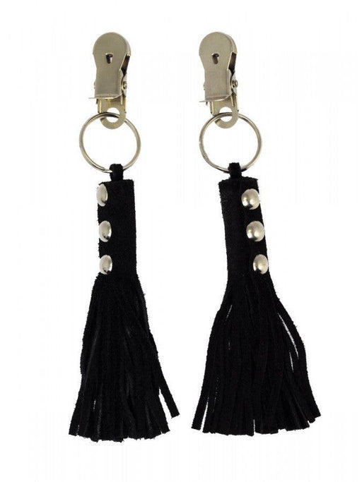 Rimba - Pinces à tétons avec petit fouet/panache en cuir - Noir - Laced-up.nl