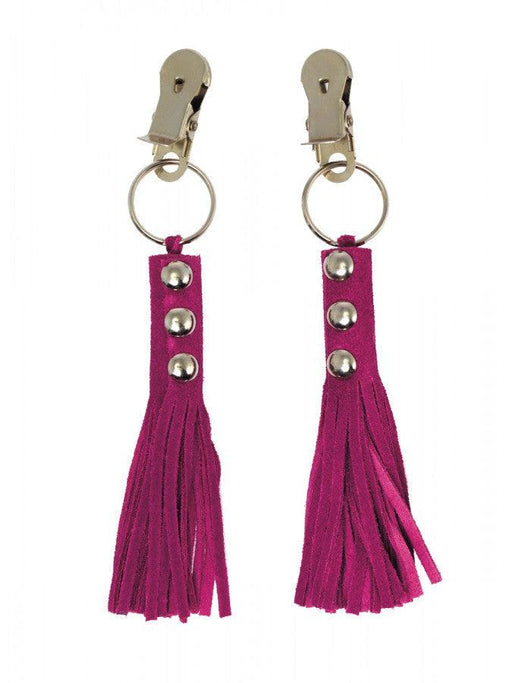 Rimba - Pinces à tétons avec petit fouet en cuir - Rose - Laced-up.nl