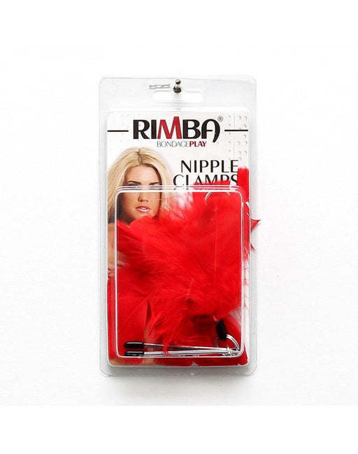Rimba - Pinces à tétons réglables de type pince à épiler avec plumes - Rouge - Laced-up.nl