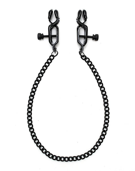 Rimba Bondage Play - Verstelbare Tepelklemmen Met Aandraaischroef En Ketting - Zwart-Laced-up.nl