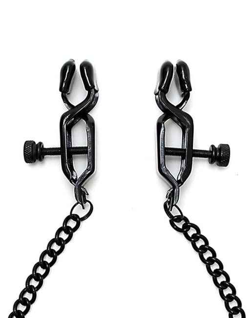 Rimba Bondage Play - Verstelbare Tepelklemmen Met Aandraaischroef En Ketting - Zwart-Laced-up.nl