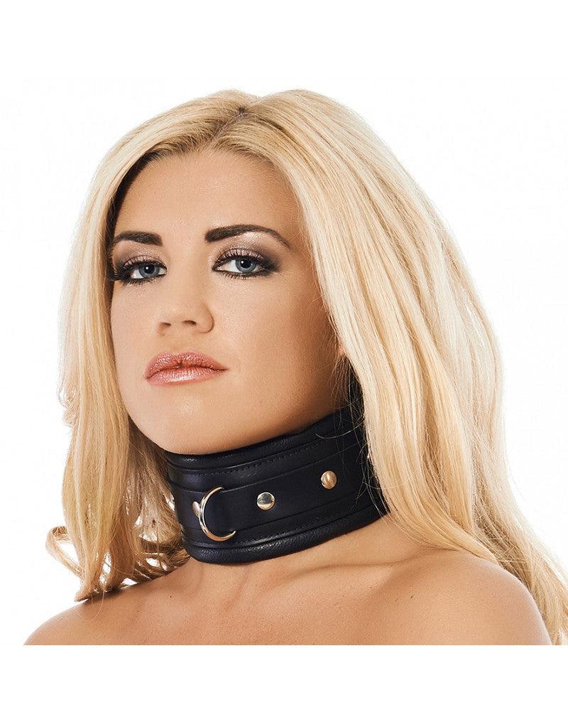 Rimba - Wide and Padded Leather Collar with D-Ring - Black - Laced-up.nl