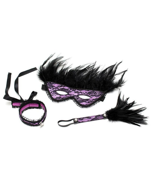 Rimba - Burlesque BDSM Set met Masker en Zweepje - Paars/Zwart-Laced-up.nl