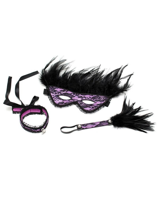 Rimba - Burlesque BDSM Set met Masker en Zweepje - Paars/Zwart-Laced-up.nl