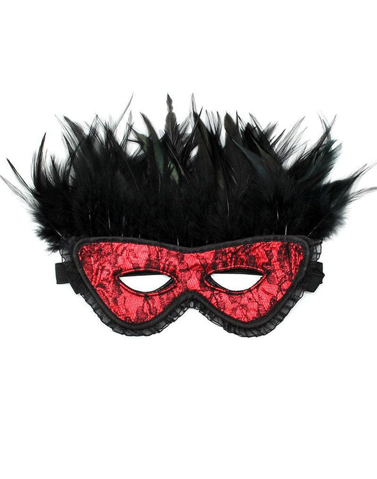 Rimba - Burlesque Masker Met Veren - Zwart/Rood-Laced-up.nl