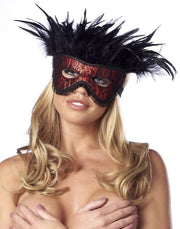 Rimba - Burlesque Masker Met Veren - Zwart/Rood-Laced-up.nl