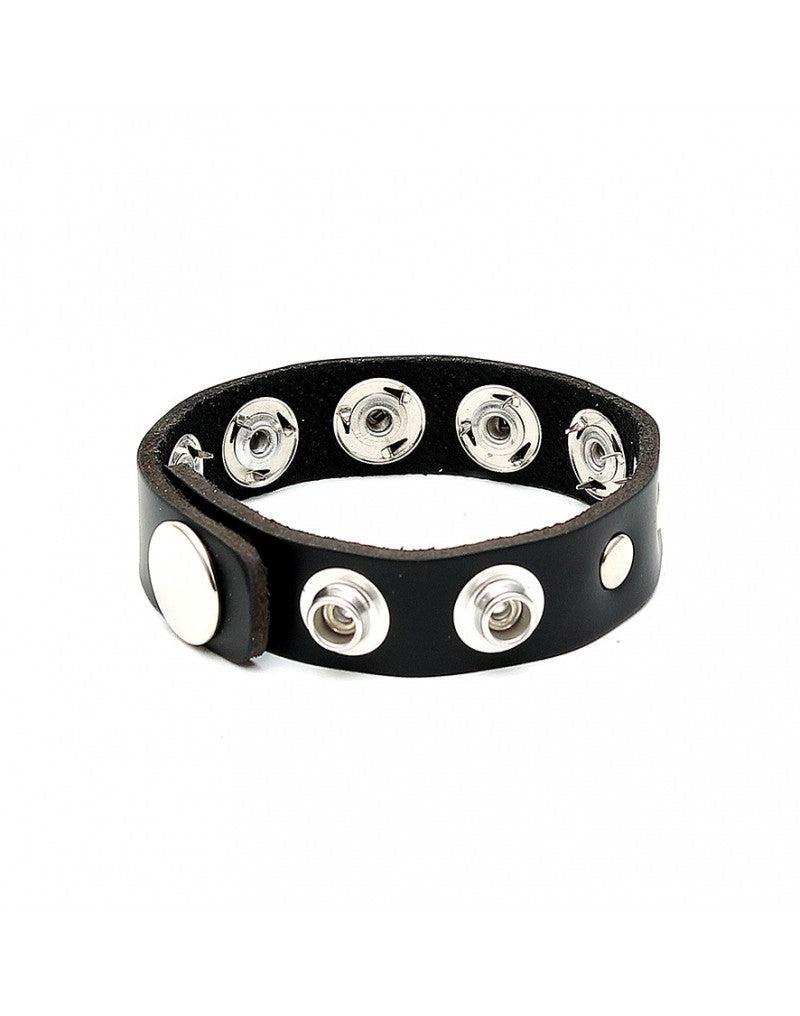 Rimba - Anillo peneano de cuero para entrenamiento CBT - Con tachuelas en el interior - Ajustable con broches a presión - Negro-Erotiekvoordeel.nl